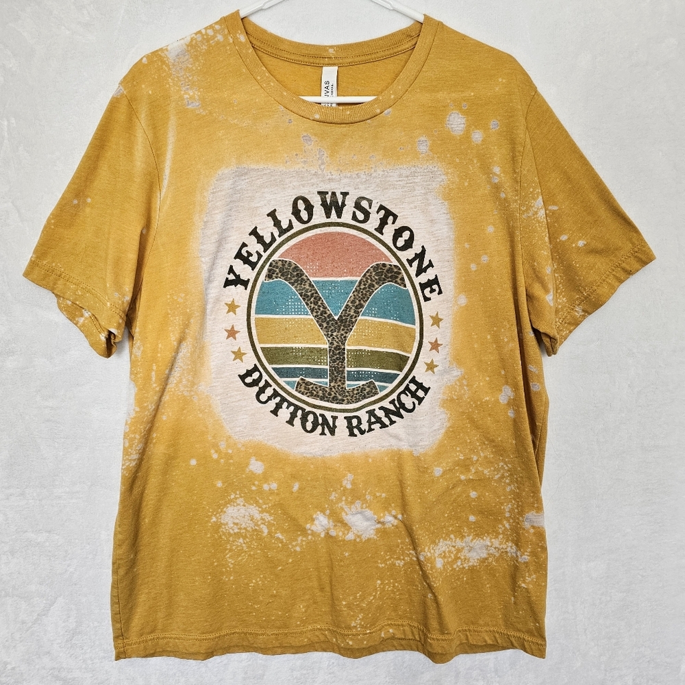 Yellowstone Dutton Ranch Yellow Distressed Style Tee Shirt Men's Size XL